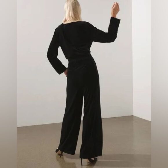 CHICO’S TRAVELERS COLLECTION Black Velvet Jumpsuit Women's Large Belted Wide Leg - Picture 9 of 12